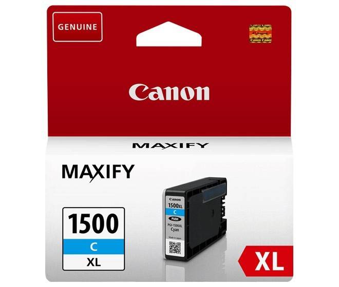 Canon MAXIFY XL 1500C Cyan Tintenpatrone in Verpackung mit rotem Etikett und 'Original'-Markierung.