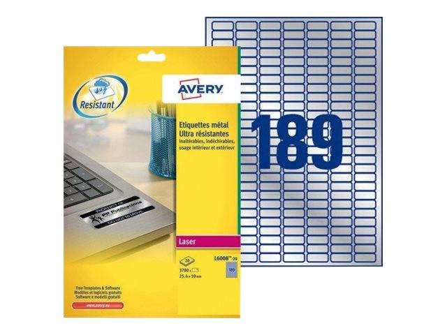 AVERY ZWECKFORM - Avery Heavy Duty Laser Labels - Polyester - Silber - 10 x 25.4 mm 3780 Stck. (20 Bogen x 189)