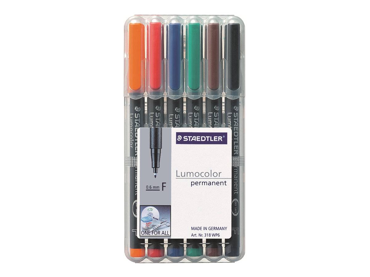 STAEDTLER Lumocolor 318 - Marker - permanent - verschiedene Farben - 0.6 mm - fein (Packung mit 6)