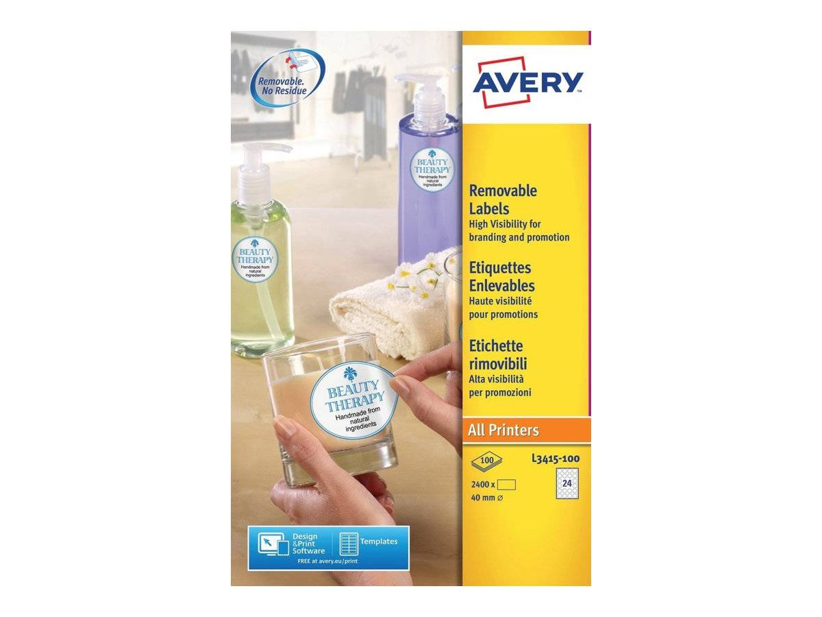 AVERY ZWECKFORM - Avery L3415 - Weiß - 40 mm rund 2400 Stck. (100 Bogen x 24)