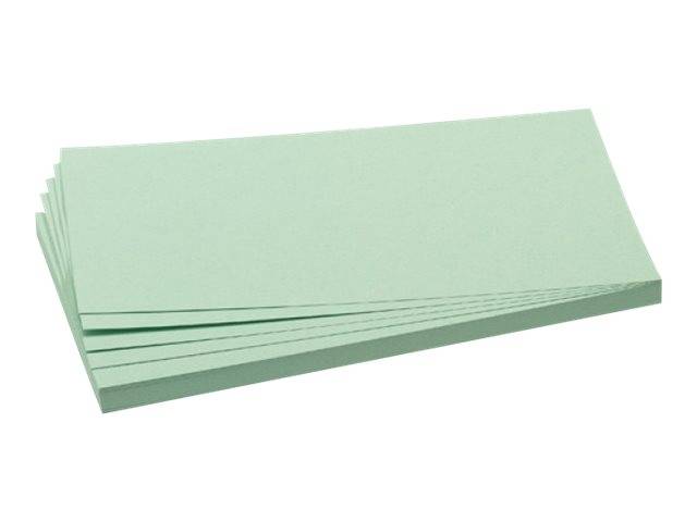 Ein Stapel hellgrüner rechteckiger Schaum- oder Papierblätter, leicht fächerförmig angeordnet auf weißem Hintergrund.