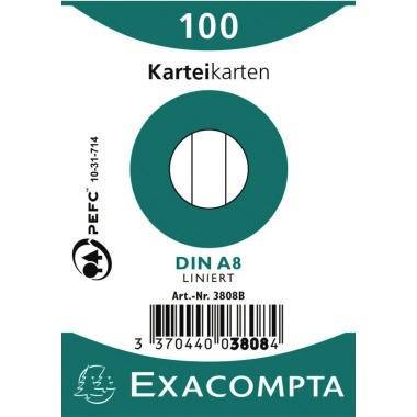 Exacompta Karteikarte 3808B DIN A8 liniert Karton weiß 100 St./Pack.