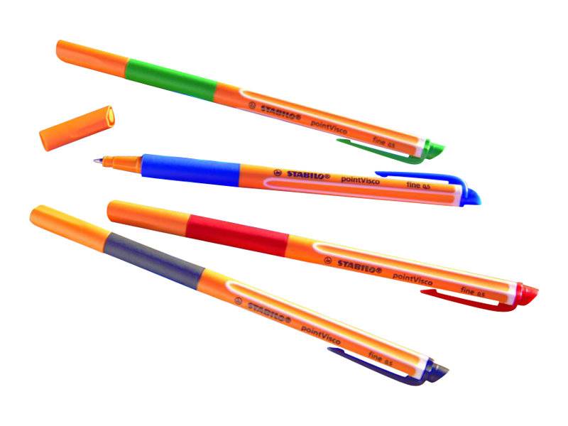 STABILO pointVisco - Tintenroller - Schwarz, Rot, Blau, Grün - Geltinte - 0.5 mm - fein (Packung mit 4)