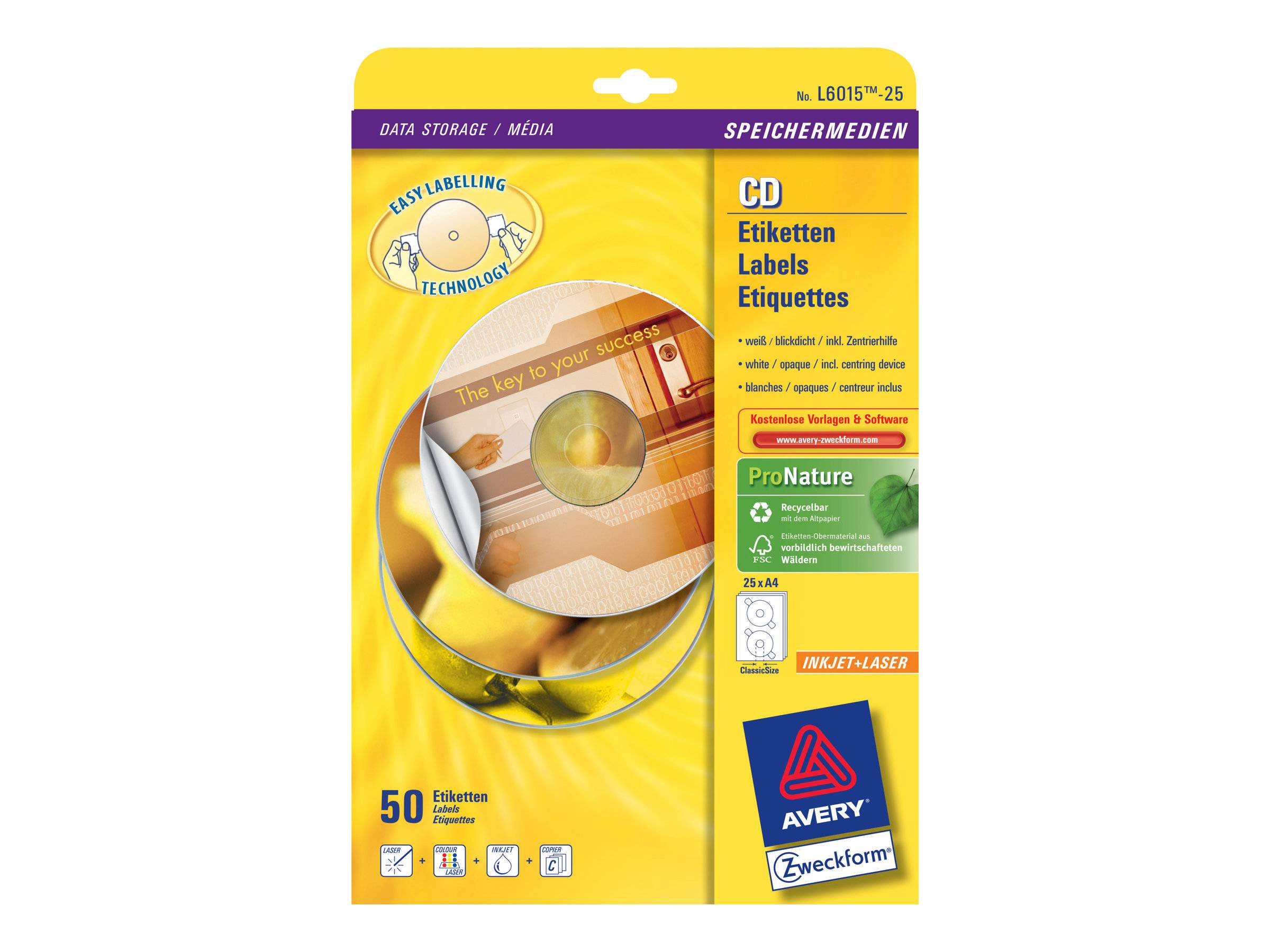 AVERY ZWECKFORM - Avery CD/DVD Labels - Weiß - 117 mm rund 50 Etikett(en) (25 Bogen x 2)