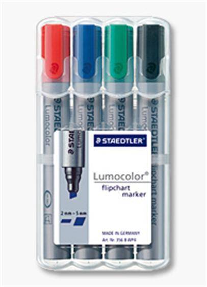 STAEDTLER Lumocolor - Marker - für Flipchart - Schwarz, Rot, Blau, Grün - wasserbasierte Tinte - 2-5 mm (Packung mit 4)