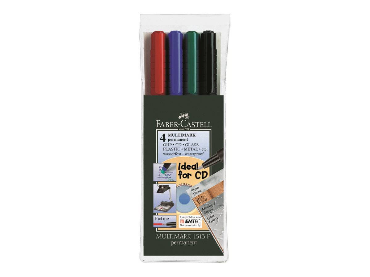FABER-CASTELL MULTIMARK 1513 - Marker - permanent - 0.6 mm - fein - mit Radierer (Packung mit 4)