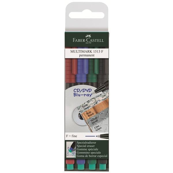 FABER-CASTELL MULTIMARK 1513 - Marker - permanent - 0.6 mm - fein - mit Radierer (Packung mit 4)