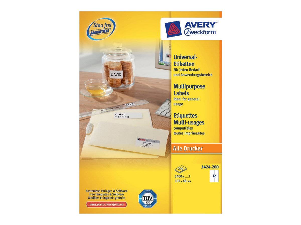 Avery Zweckform 3424 - Weiß - 48 x 105 mm 2400 Etikett(en) (200 Bogen x 12)