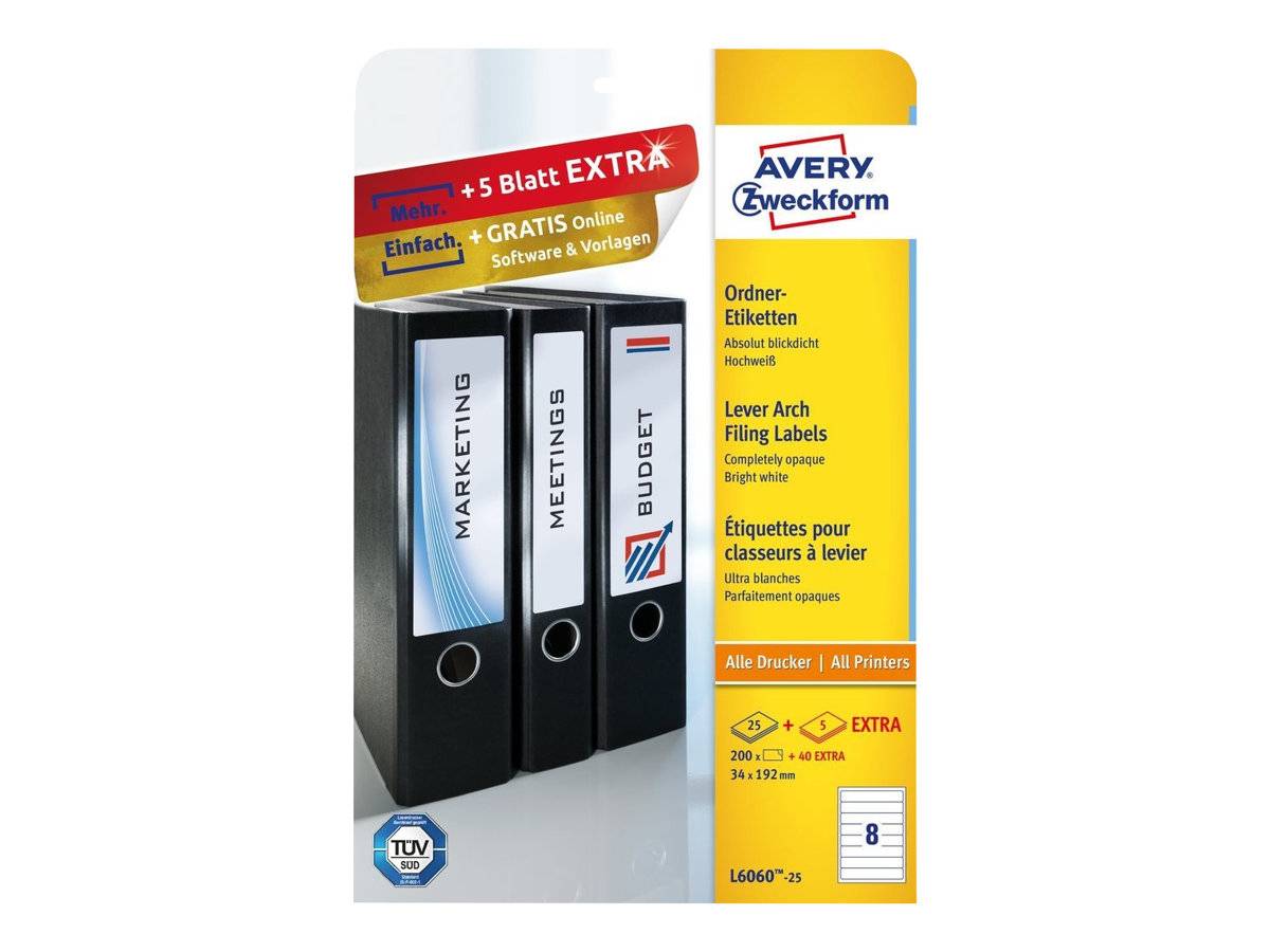 AVERY ZWECKFORM - Avery L6060 - Weiß - 34 x 192 mm 200 Stck. (25 Bogen x 8)