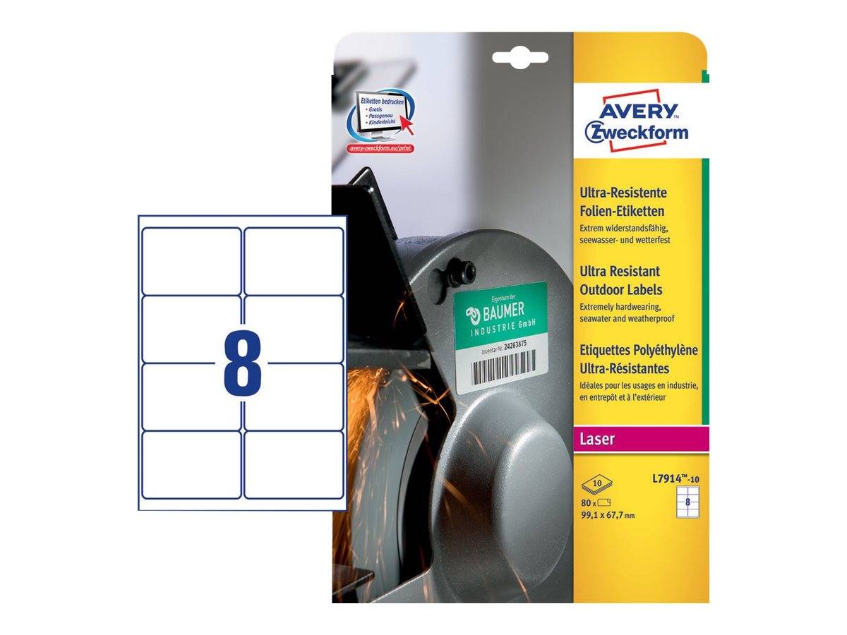 Avery Zweckform L7914-10 - Polyethylen (PE) - permanenter Klebstoff - weiß - 99.1 x 67.7 mm 80 Etikett(en) (10 Bogen x 8