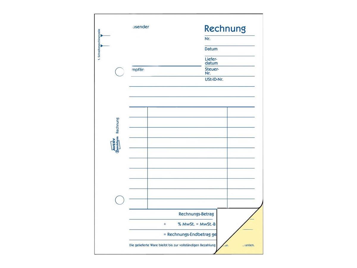 Avery Zweckform - Rechnungsformular - 40 Blatt