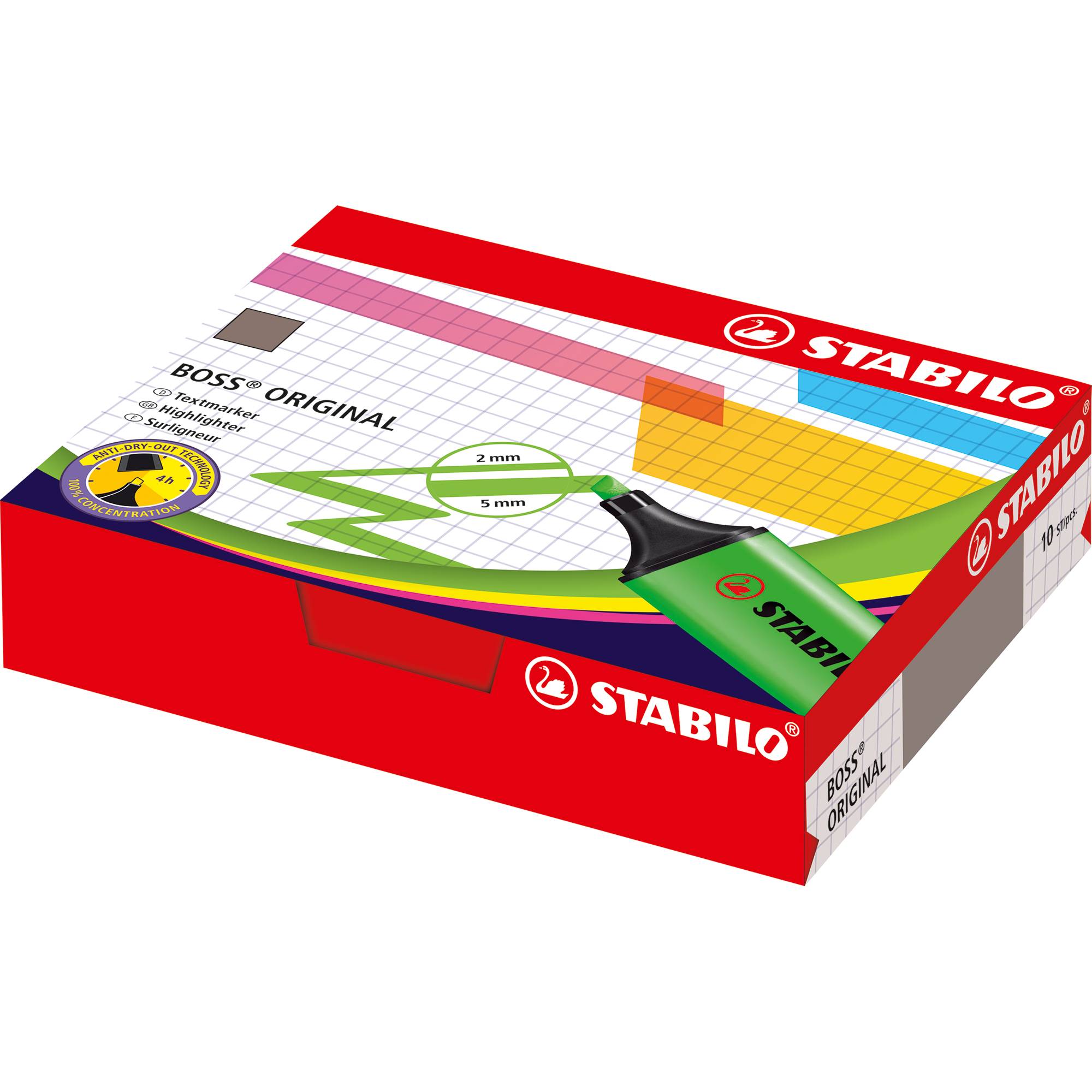 STABILO Textmarker BOSS ORIGINAL 70/10-1 2-5mm sortiert 10 St./Pack. - Artikel: 304029199