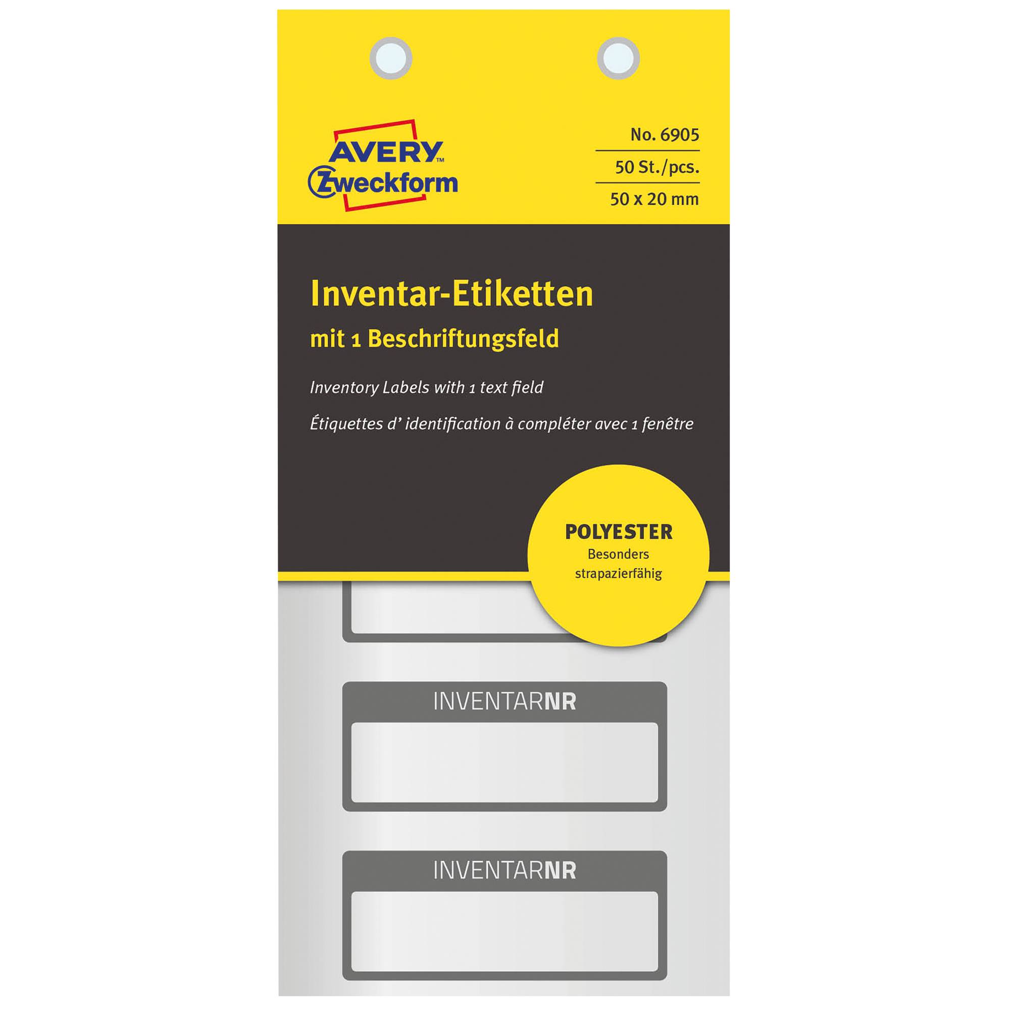 Avery Zweckform Inventaretikett 6905 PES 50x20mm si/sw 50 St./Pack.