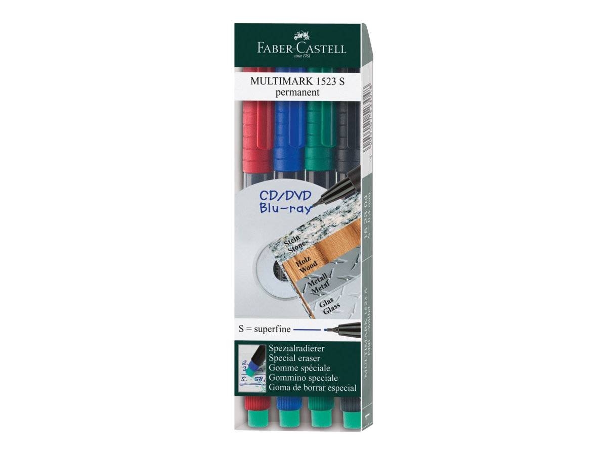 FABER-CASTELL MULTIMARK 1523 - Marker - permanent - 0.4 mm - extrafein - mit Radierer (Packung mit 4)