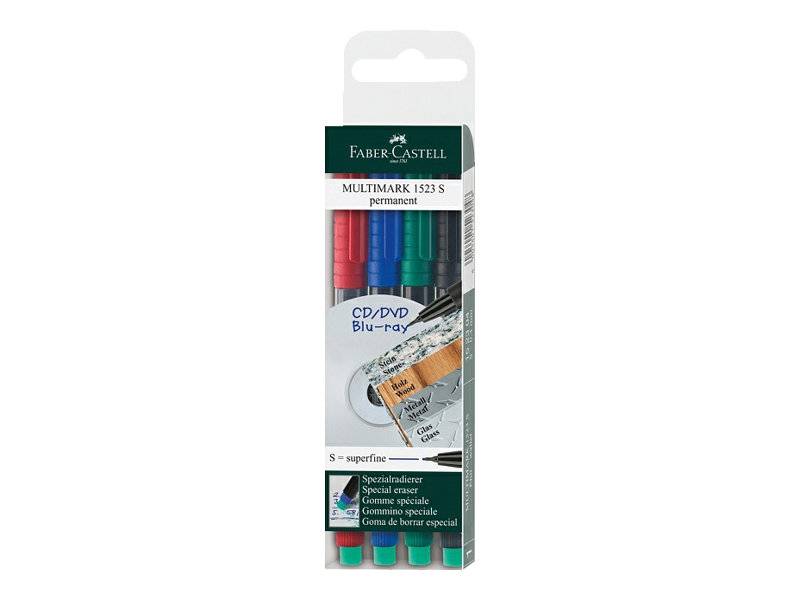 FABER-CASTELL MULTIMARK 1523 - Marker - permanent - 0.4 mm - extrafein - mit Radierer (Packung mit 4)
