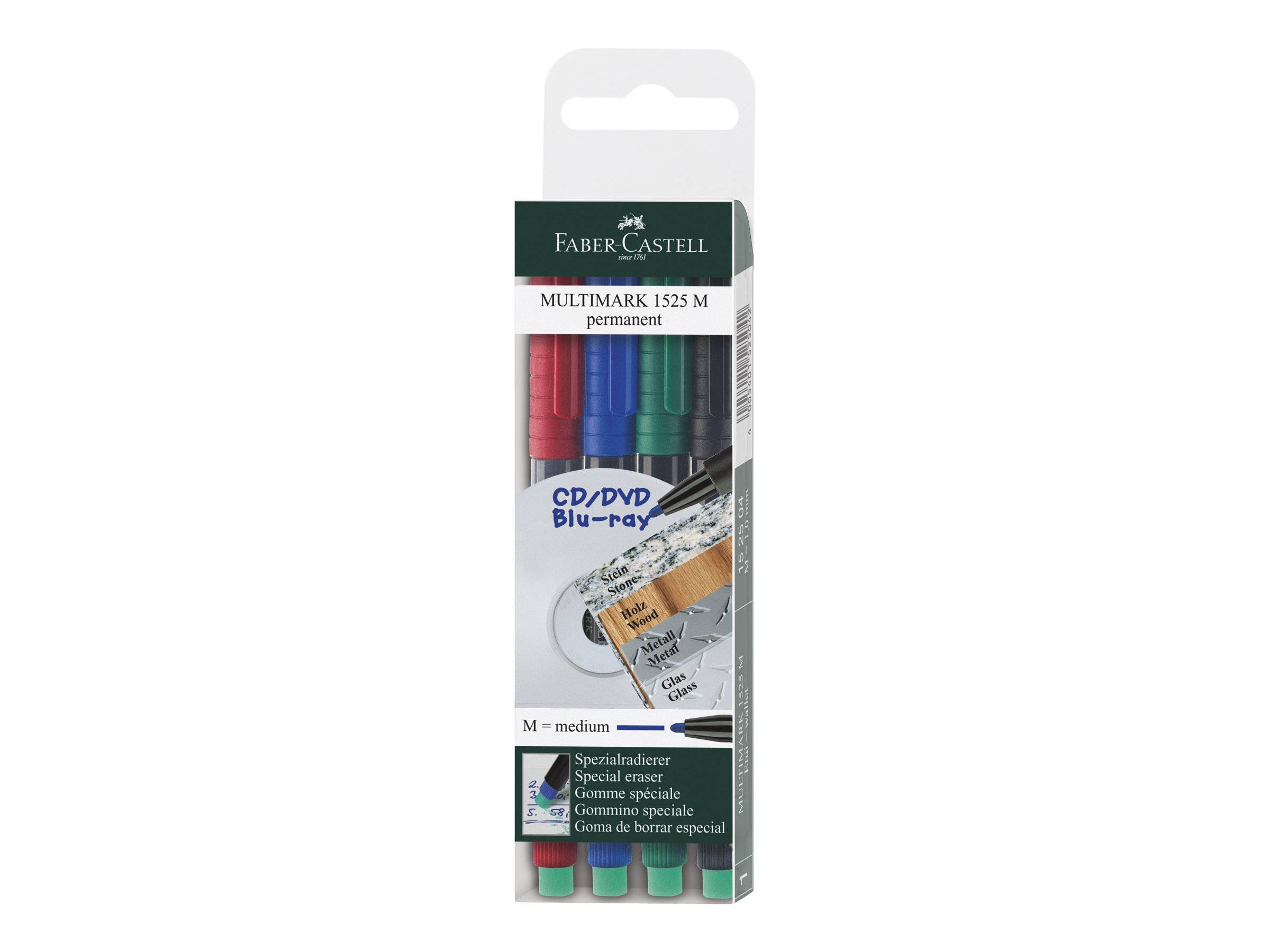 FABER-CASTELL MULTIMARK 1525 - Marker - permanent - 1 mm - Mittel - mit Radierer (Packung mit 4)