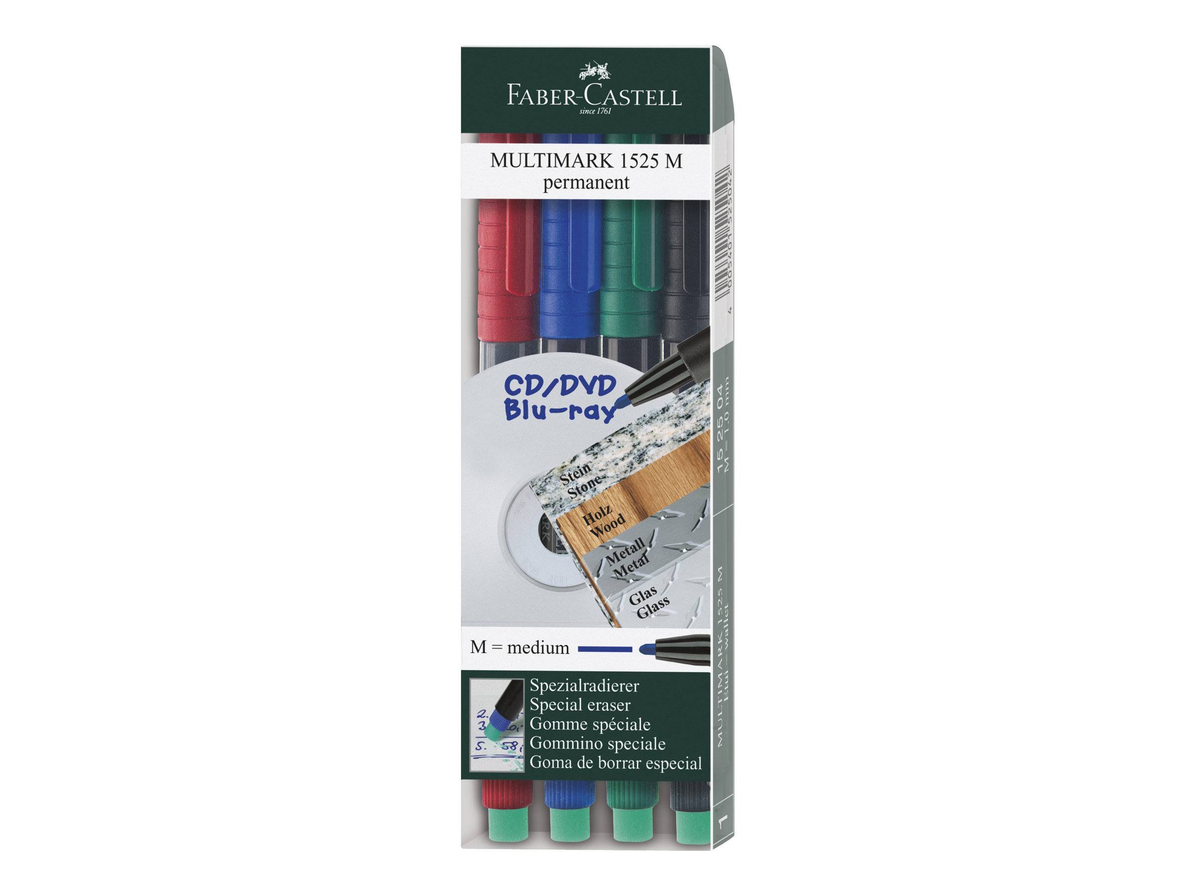 FABER-CASTELL MULTIMARK 1525 - Marker - permanent - 1 mm - Mittel - mit Radierer (Packung mit 4)