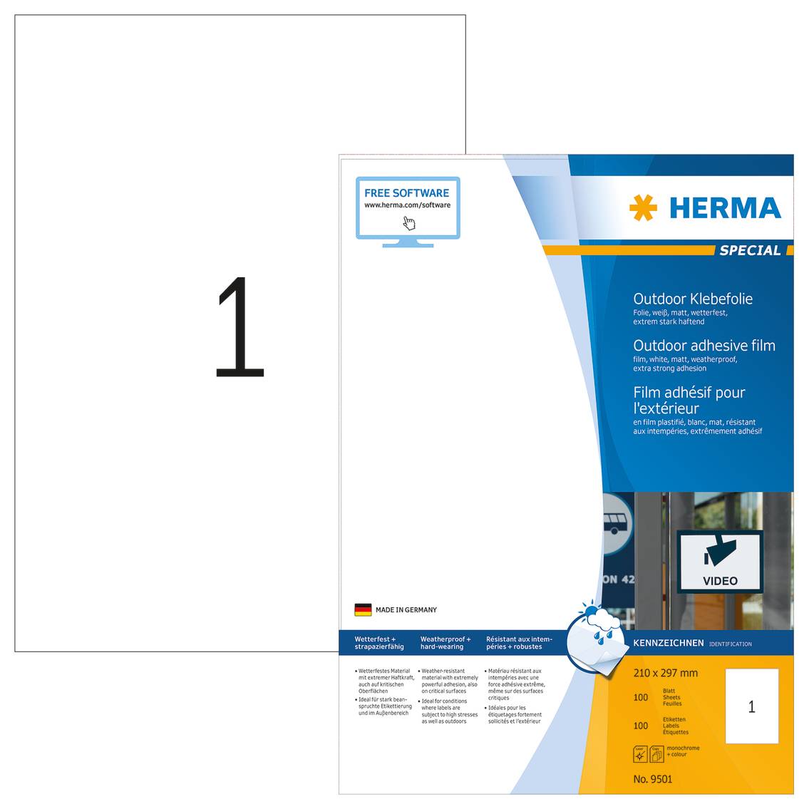 HERMA Special Outdoor Klebefolie - Matt - selbstklebend - weiß - A4 (210 x 297 mm)
