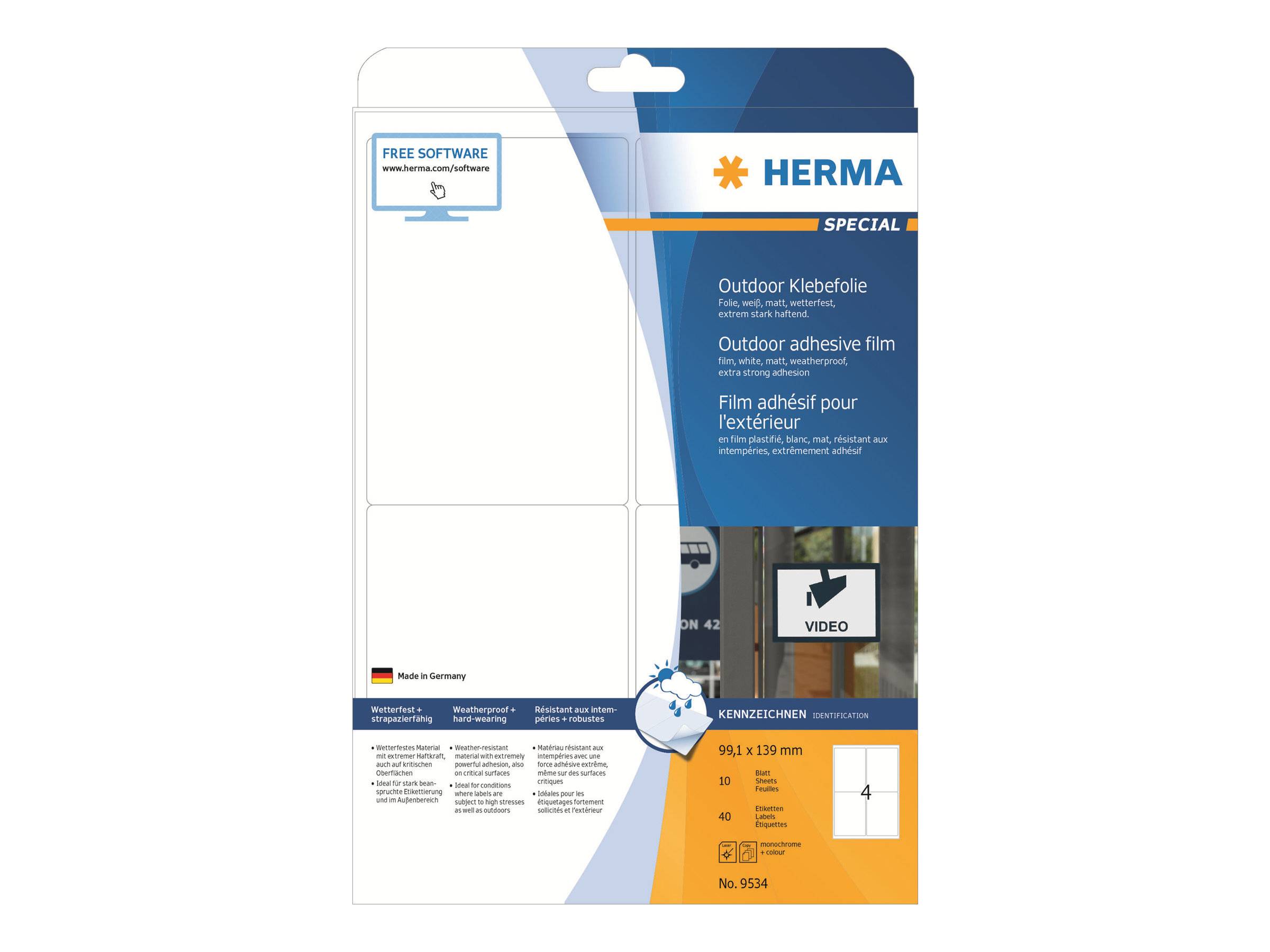 HERMA Special - Polyethylen (PE) - matt - selbstklebend - weiß - 99.1 x 139 mm 40 Etikett(en) (10 Bogen x 4)