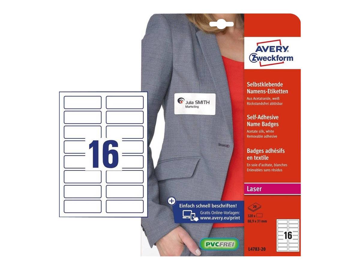 Avery Zweckform - Acetatseide - entfernbarer Klebstoff - weiß - 88.9 x 31 mm 320 Etikett(en) (20 Bogen x 16)