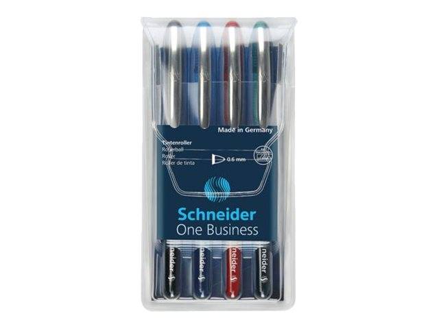 Schneider One Business - Tintenroller - Schwarz, Rot, Blau, Grün - 0.6 mm - breit (Packung mit 4)