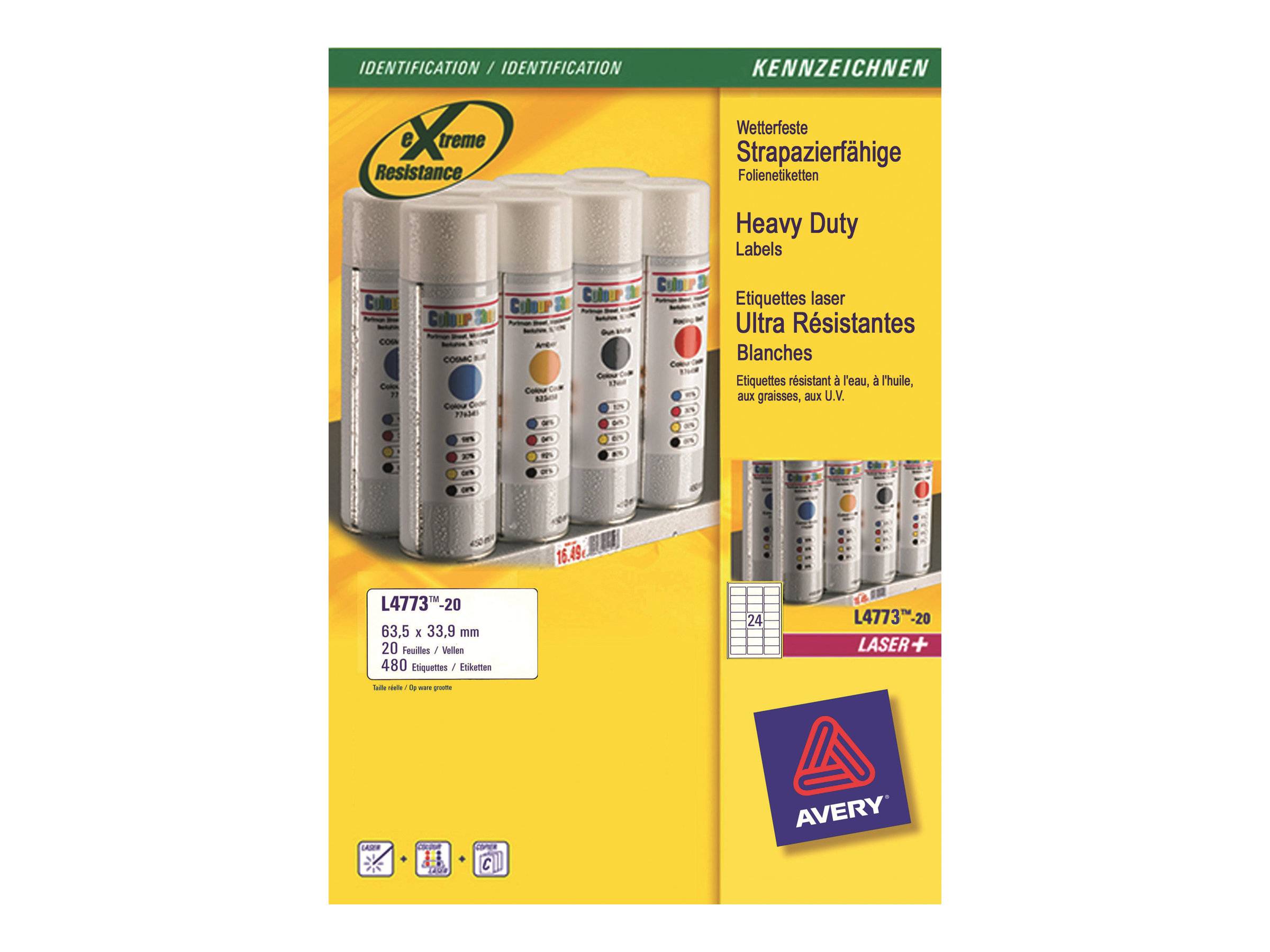 AVERY ZWECKFORM - Avery Heavy Duty Laser Labels - Polyester - 63.5 x 33.9 mm 480 Etikett(en) (20 Bogen x 24)