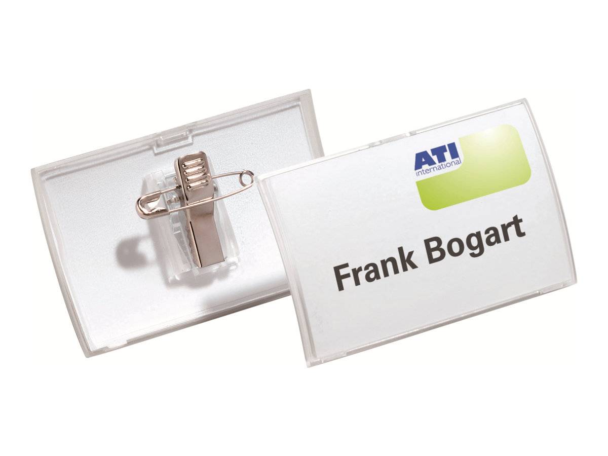 DURABLE - Namensschild - für 40 x 75 mm - Clip, Nadel - durchsichtig (Packung mit 25)