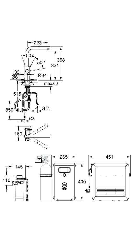 GROHE StarterKit Blue Professional L-Auslauf su-st supersteel
