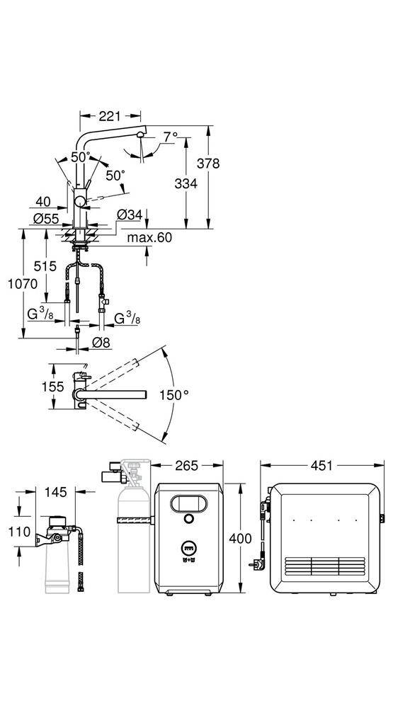 GROHE StarterKit Blue Professional L-Auslauf chr chrom