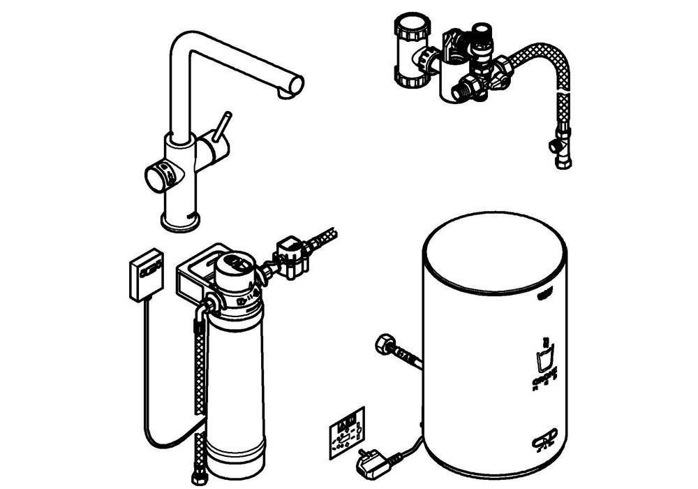 GROHE Armatur und Boiler Red Duo MSize L-Auslauf m Boil. ha grap geb