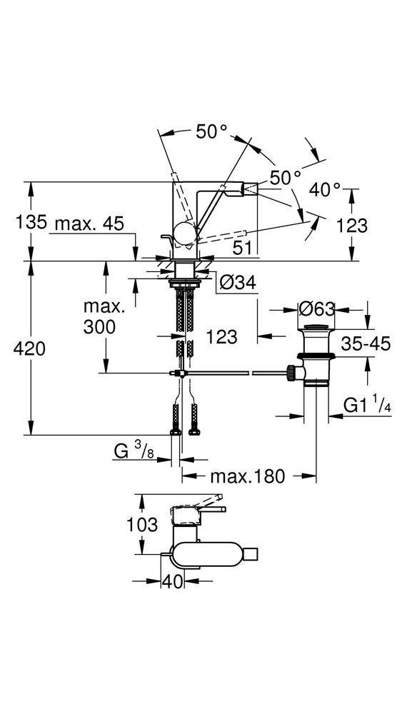 GROHE EH-Bidetbatterie Plus 1/2Zoll chr chrom