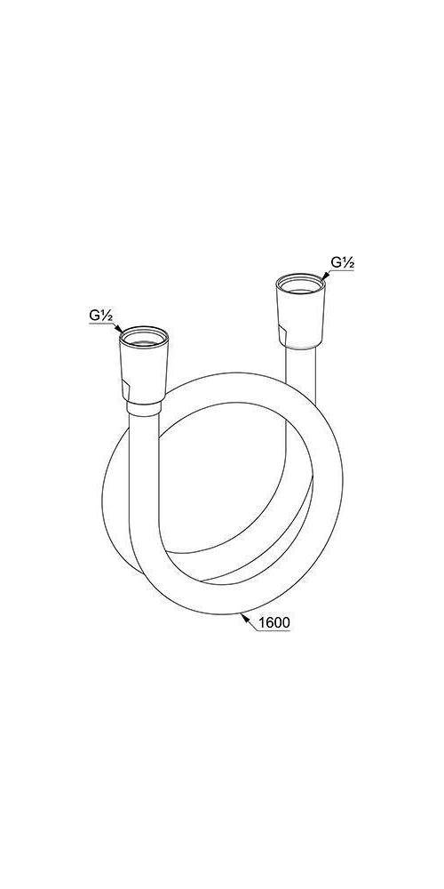 Technische Strichzeichnung eines aufgewickelten flexiblen Schlauchs oder Rohrs mit G3/8-Anschlüssen an beiden Enden, beschriftet mit 1600 für die Länge.