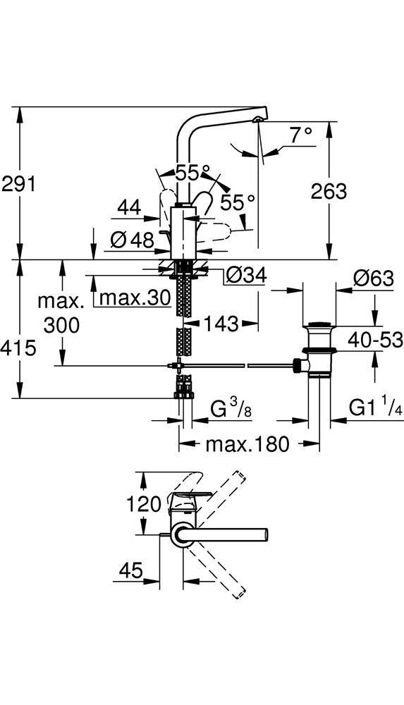 GROHE EH-Waschtischbatterie Eurodisc C 1/2Zoll L-Size chr chrom L-Size