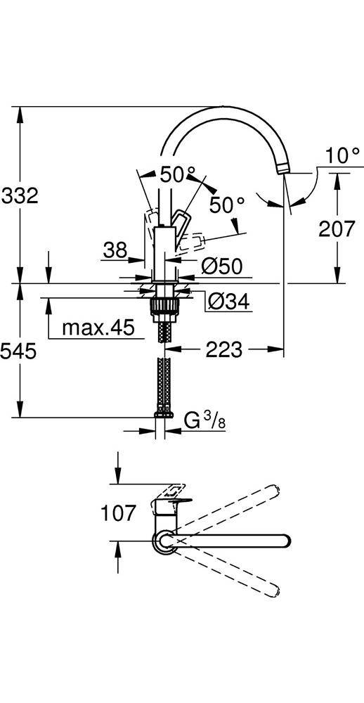 GROHE Einhand-Spültischarmatur BAULOOP 1/2Zoll ho Ala chr