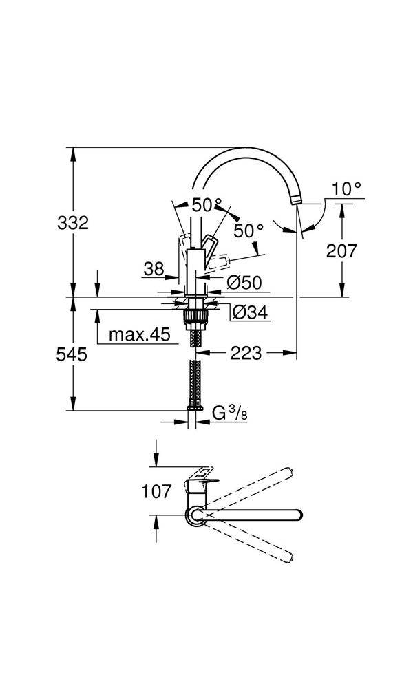 GROHE Einhand-Spültischarmatur BAULOOP 1/2Zoll ho Ala chr