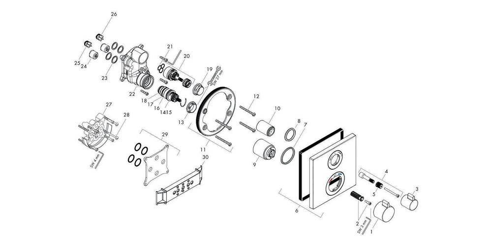 hansgrohe HG Fertigmontageset ECOSTAT SQUARE f UP-Thermostat 2 Verbr