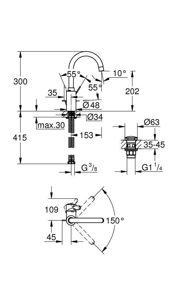 GROHE EH-WT-Batterie Eurosmart 1/2Zoll L-Size chr chrom L-Size