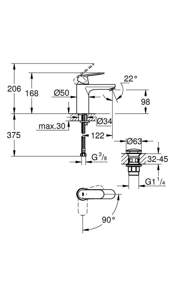GROHE EH-WT-Batterie Eurosmart 1/2Zoll M-Size chr chrom M-Size MST