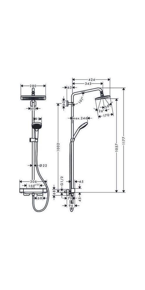 hansgrohe Showerpipe CROMA E 280 1jet mit Brausethermostat chrom