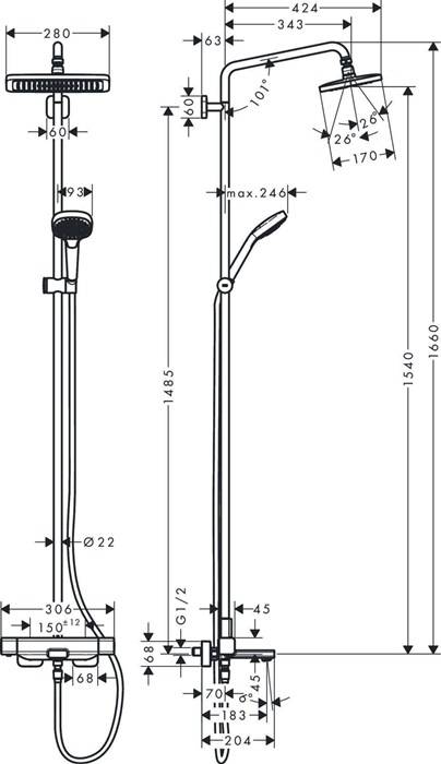 hansgrohe Showerpipe CROMA E 280 1jet mit Wannenthermostat chrom