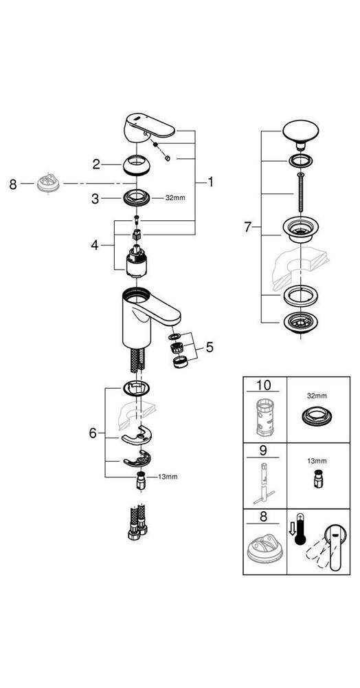GROHE EH-WT-Batterie Eurosmart 1/2Zoll S-Size chr chrom S-Size