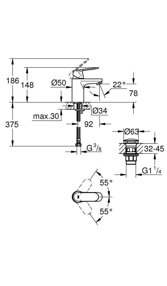 GROHE EH-WT-Batterie Eurosmart 1/2Zoll S-Size chr chrom S-Size