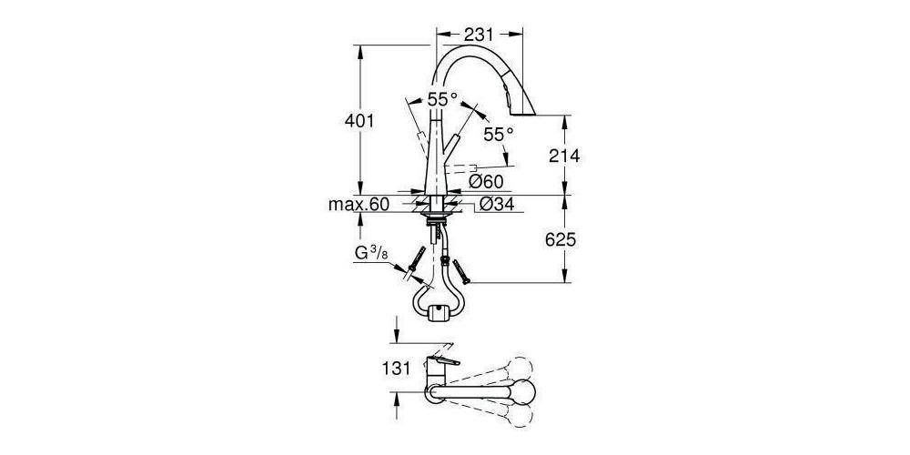 GROHE EH-SPT-Batterie Zedra 1/2Zoll C-Auslauf chr chrom C-Auslauf,