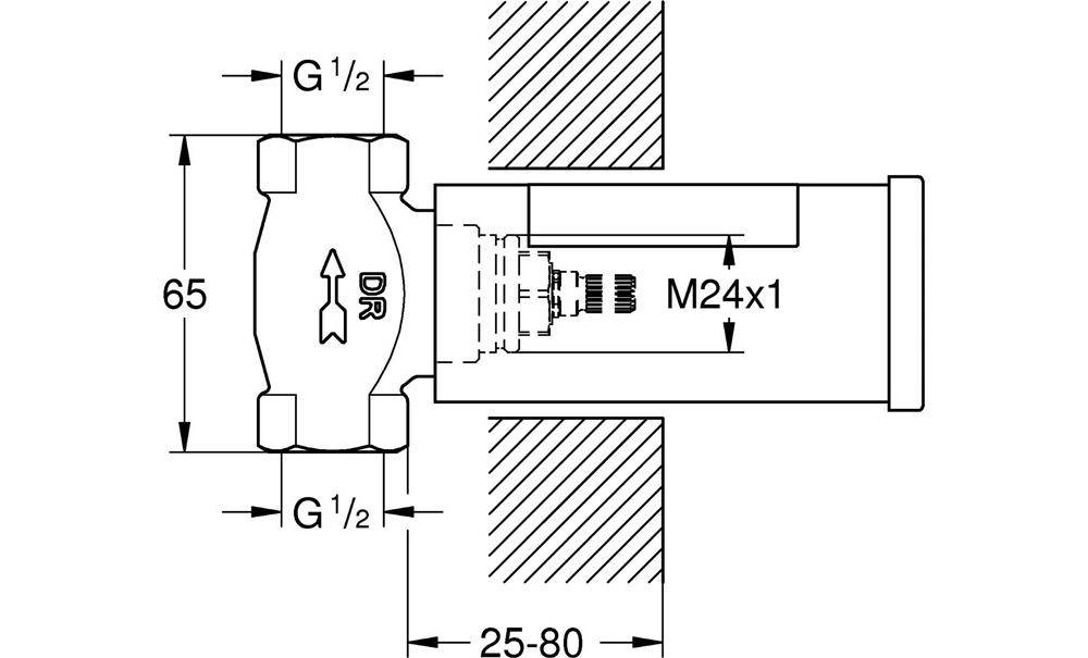 GROHE UP-Ventil-Unterteil vm OT + Gewindeanschluss 1/2Zoll DR-Mess