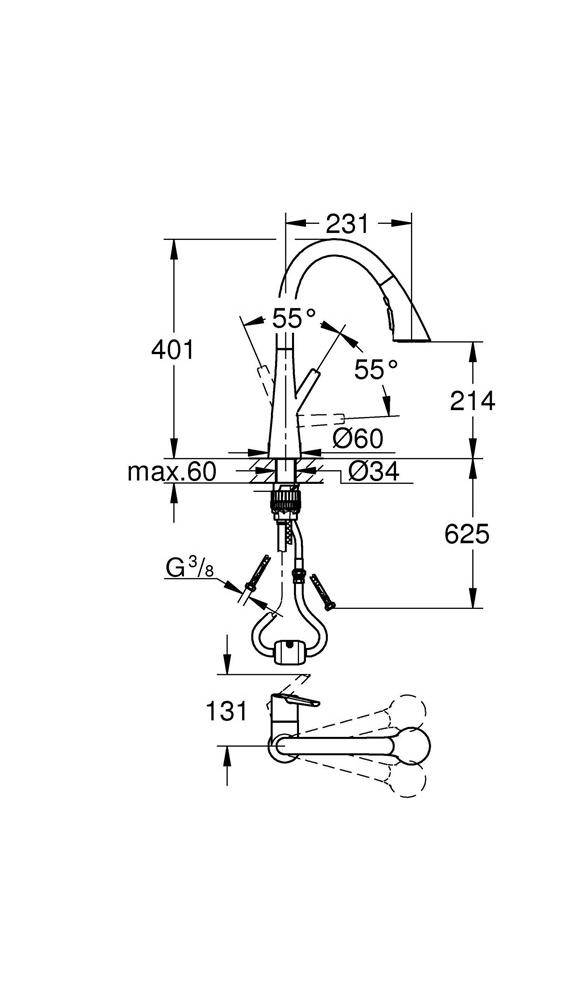 GROHE EH-SPT-Batterie Zedra 1/2Zoll C-Auslauf su-st supersteel