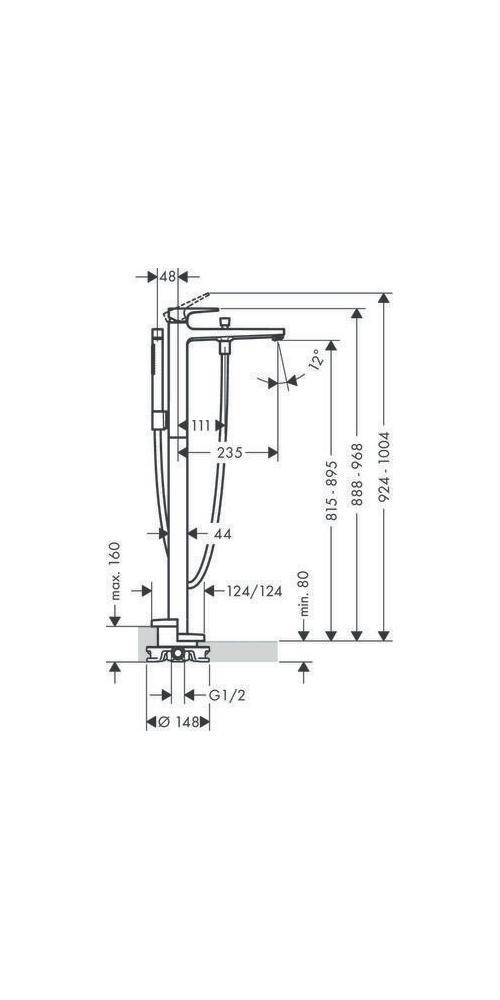 hansgrohe HG Fertigmontageset METROPOL f Wannenm bodenst Ausl 235mm