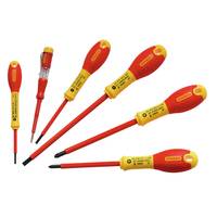 Stanley FATMAX Set 6-teilig (Schlitz isoliert/Pozidriv isoliert/Tester), Kautschuk, Rot/Gelb