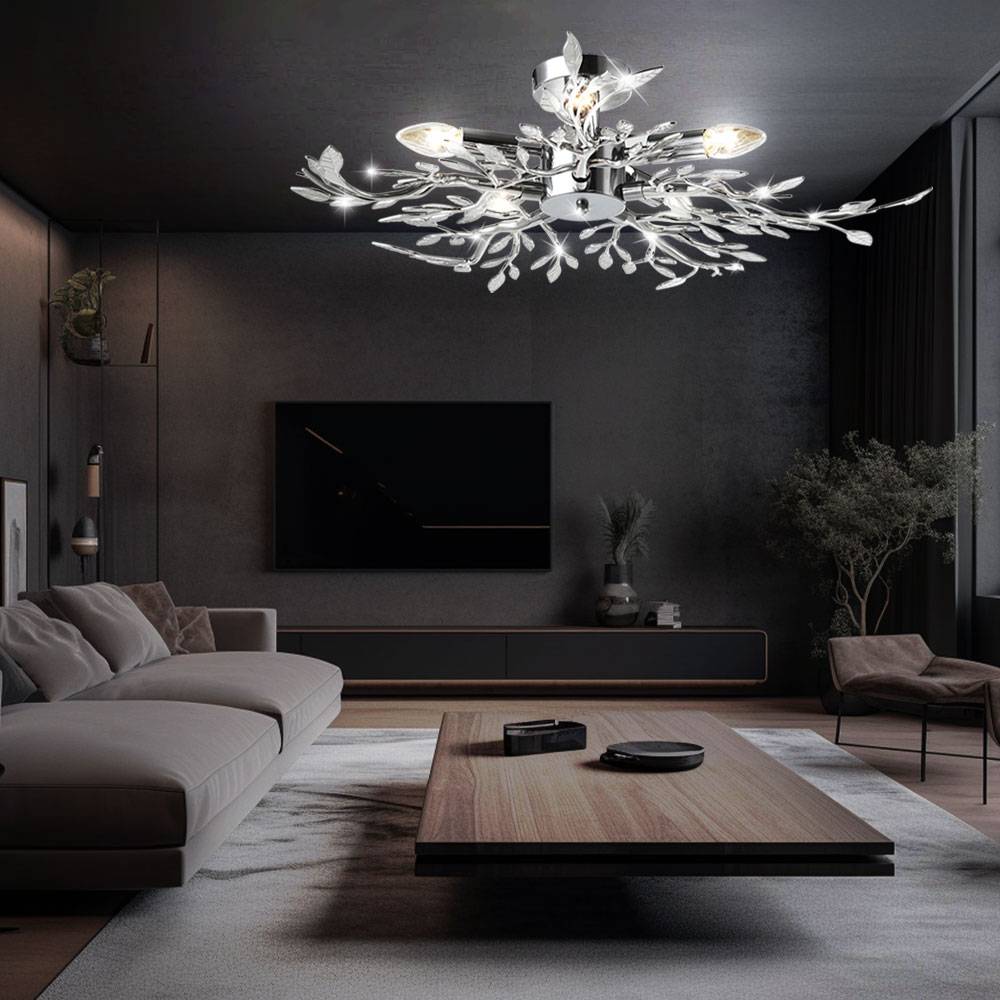 Deckenleuchte Wohnzimmer LED Deckenlampe Schlafzimmerleuchte, Acryl verchromt, 5x 4W 5x 320lm warmweiß, DxH 71x16 cm