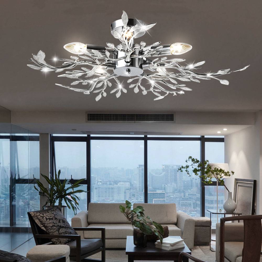 Deckenleuchte Wohnzimmer LED Deckenlampe Schlafzimmerleuchte, Acryl verchromt, 5x 4W 5x 320lm warmweiß, DxH 71x16 cm