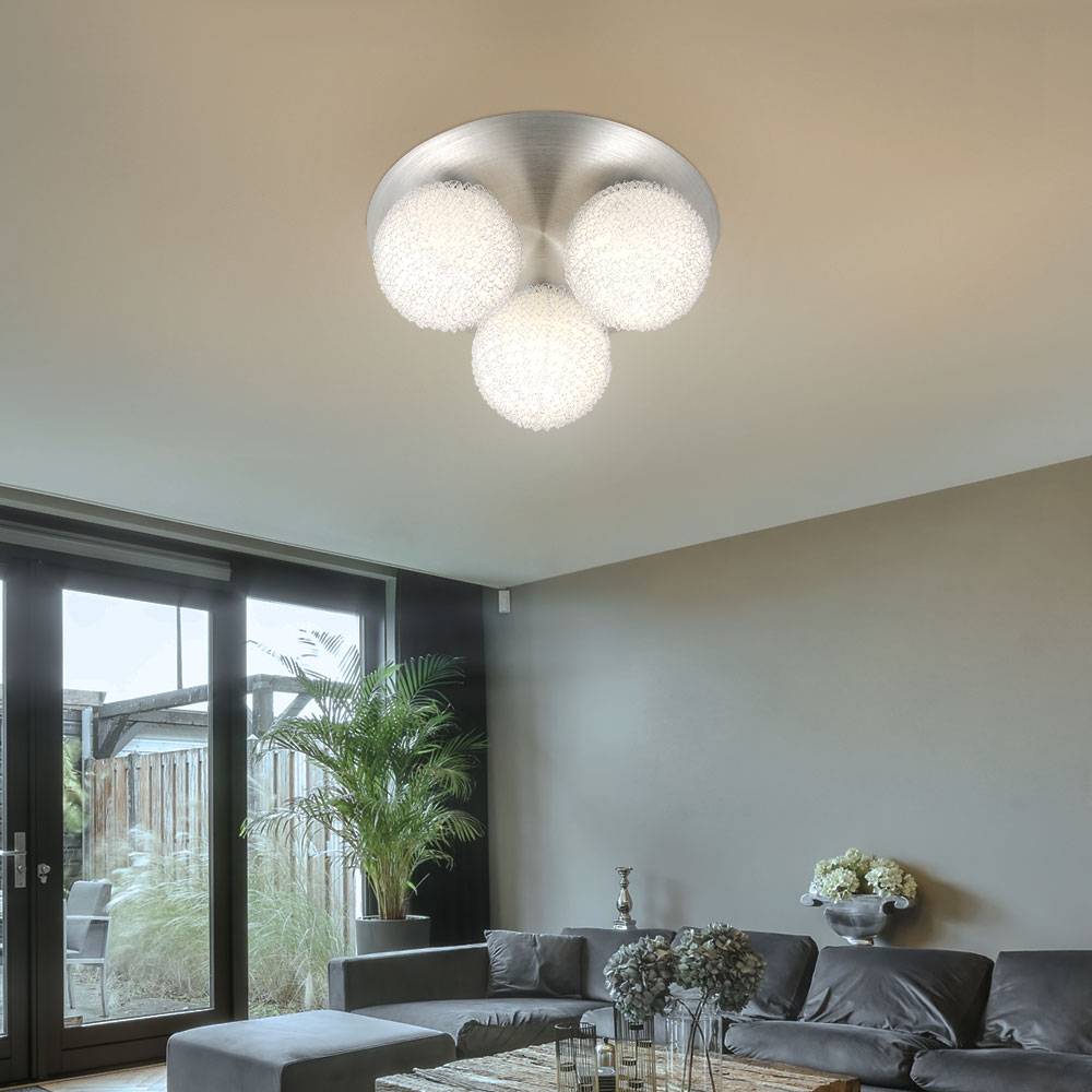 Spotlampe Deckenlampe Deckenleuchte Wohnzimmerlampe Esszimmerleuchte, 3 flammig, Glas weiß satiniert, 3x LED 4W 400Lm warmweiß, DxH 32x16,5cm